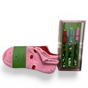 kate spade Pink Strawberry Cozy Socks with Floral Pen Trio